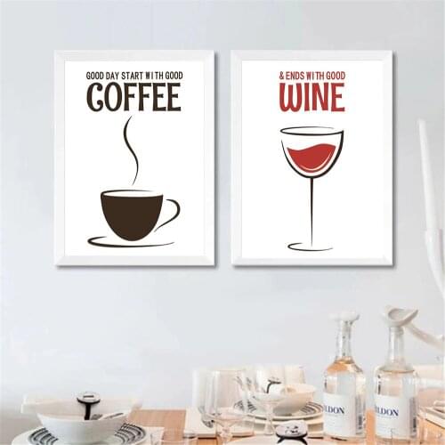 Coffee And Wine Wall Art Canvas Painting Quotes Print Abstract Wine Art Poster Minimalist Wall Pictures Kitchen Home Decoration