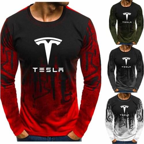 2021 New Fashion Cotton Men Hoodies Tesla Car Logo Print Fleece Gradient pullover high quality Cotton Streetwear Men Clothing