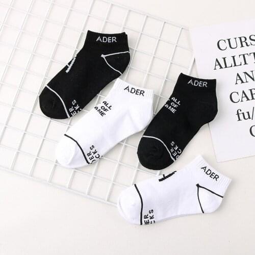 New Tide brand creative simple English letters striped female socks college wind short tide socks cotton socks
