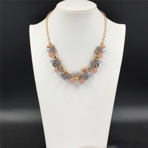 Office Lady Gold Color Plating Marble Ball Grey Pink Acrylic Ball Dangle Around Statement Necklace For Women Elegant Anniversary