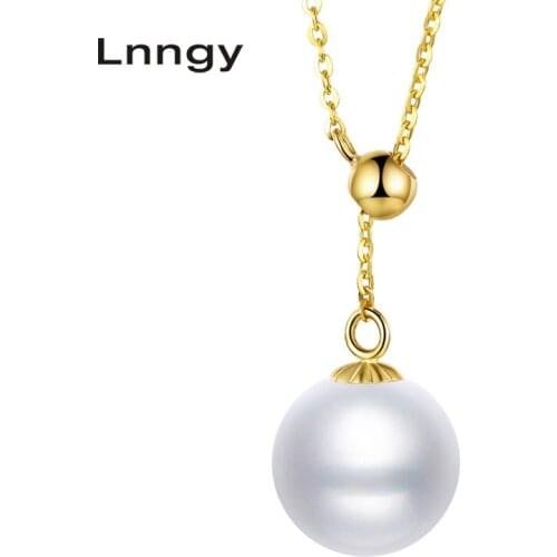 Lnngy 18K Yellow Gold Necklace Natural Freshwater Pearl Necklace Women Wedding Engagement 18k Pure Gold Chain Link Jewelry gifts