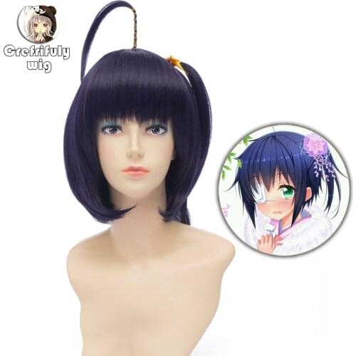 Anime Takanashi Rikka Mix Black Purple Short Cosplay Wig Synthetic Hair Perucas Halloween Costume Party Play Wigs