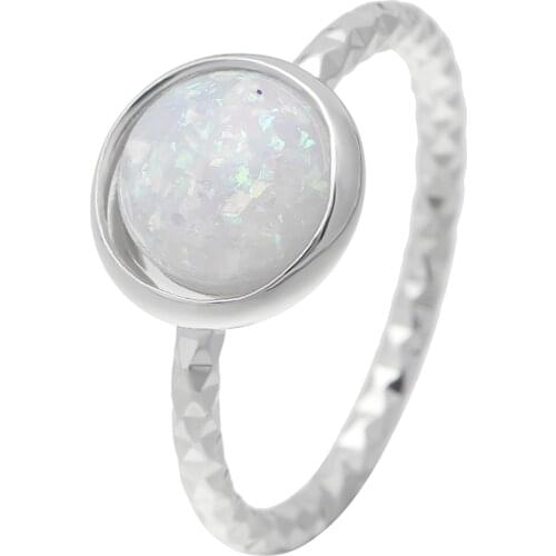 Simple White And Blue Fire Opal Round Ring Jewelry Silver Color New Fashion CZ Wedding Bands Finger Ring For Women Bijoux Femme