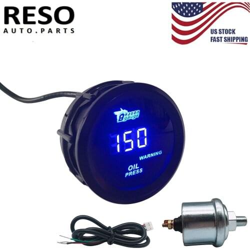RESO-Universal 2" Digital LED Electronic Oil Pressure Gauge With Sensor Meter Kit 52mm Black