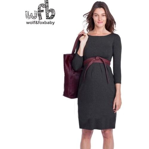 Retail Pregnant women Large size dress high-waist solid color three quarter O-neck spring summer autumn fall