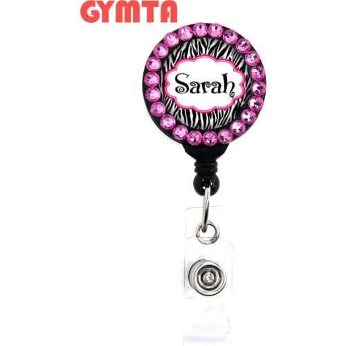 Zebra Pink Frame with Rhinestones - Personalized Name - Badge Holder