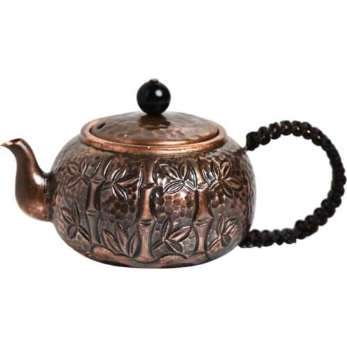 Hand-made retro bamboo bronze teapot creative water kettle Japanese pure copper Kungfu tea pot tea set teaware gift