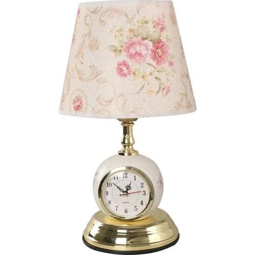 Modern Clock Table Lamp 5 Styles Living Room Bedroom Light Night Elegant Warm Plating Fabric Desk Lights Luminaire