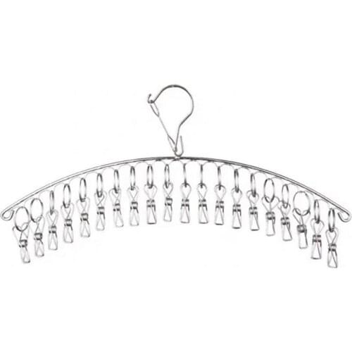 Stainless Steel Clothes Drying Rack, Laundry Clothes Hanger with 20 Clips for Drying Socks, Diapers, Bras, Baby Clothes, Towels