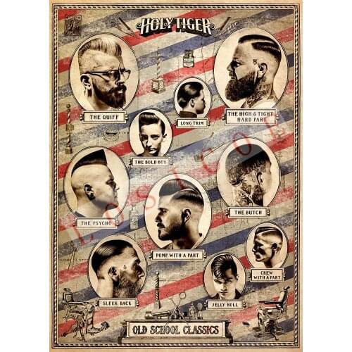 Vintage Hairdresser Tattoos Patterned Posters Kraft paper Interior Painting Restoring Wall Sticker Barber shop Home Decoration F