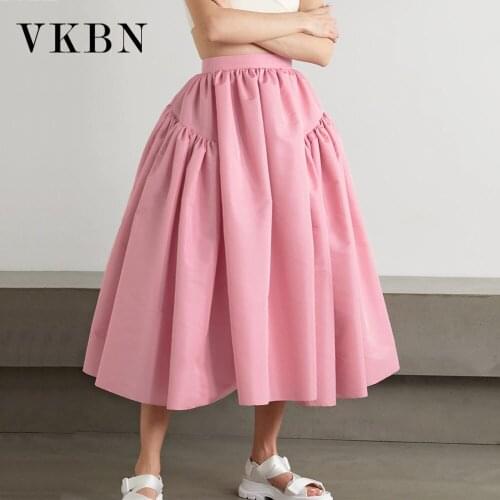VKBN Summer Women Skirt 2021 Casual Fashion High Waist Pink Sexy Female Y2k Wave Cut Long Skirts Women Jupe Longue