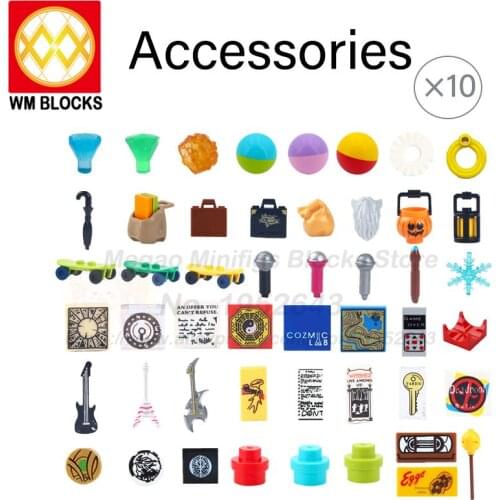 WM Blocks Moc 10pcs/lot Accessories Halloween Pumpkin Lantern ROCK N' ROLL Bass Guitar Baron Lantern Building Blocks Toy For Kid