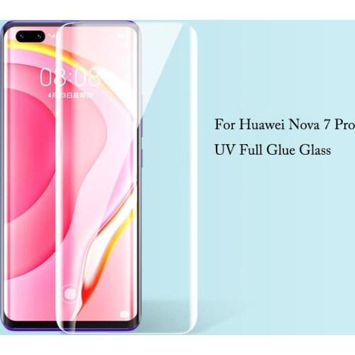 Screen Protector for Huawei Nova 7 Pro 3D UV Liquid Curved Full Glue Tempered Glass for Nova 7 8 Pro Full Cover Protective Film