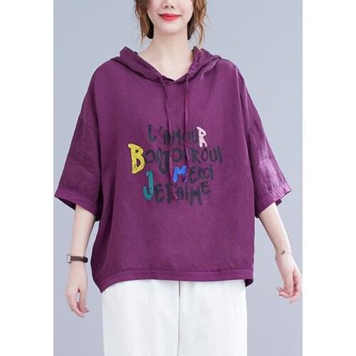 Women Summer Cotton Linen Hooded T-shirts New 2021 Simple Style Letter Print Loose Female Half Sleeve Casual Tops Tees B424