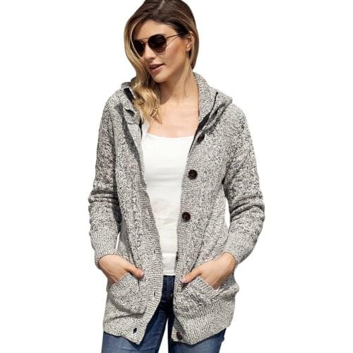 2019 Women Yoga Sweater Coat Fitness Running Long Sleeve Hoodies Sweatershirt Womens Hooded Knit Cardigans Button Cable Sweater