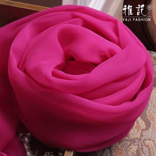 100% Real Silk Scarf Women Thin Chiffon Solid Neckerchief Rose Red Natural Silk Scarf Foulard Femme