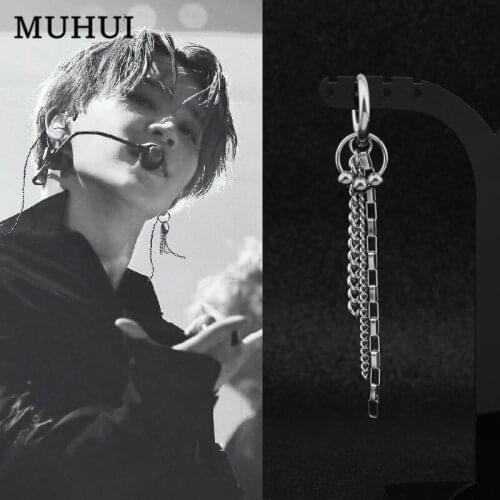 1pc Kpop Suga V Style Stainless Steel Chain Earring Tassel Drop Earrings For Women Men Jewelry Good Packing