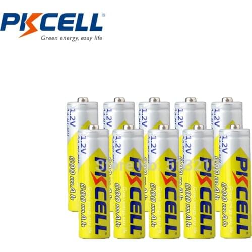10PCS PKCELL aa battery 600MAH 1.2V 2A rechargeable batteries NI-MH aa batteria recharge for flashlight toys