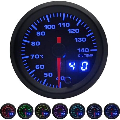 2" 52mm 7 Colors LED Car Oil Temp Gauge 40-140 Celsius Oil Temperature Analog/Digital Dual Display Car Meter With Sensor