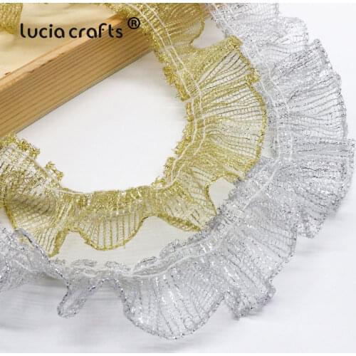 2Yards 4cm Gold Silver Wire Grid Lace Ruffle Edge Trim Ribbon DIY Sewing Supplies Garment Wedding Packing Fabric Materials P0805