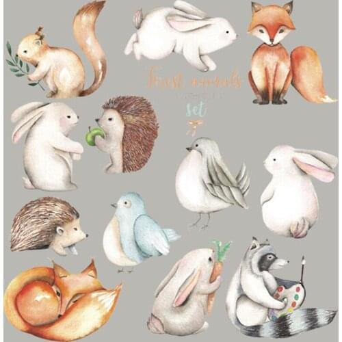 20pcs Animal Fox Rabbit Badge Washable Heat Transfer Stickers Vinyl Patches Iron On Patch For Clothing T-shirt Jacket Patchwork