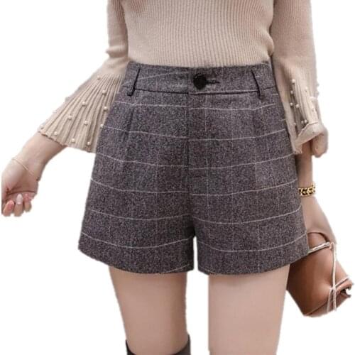2021 Autumn Winter Spring High Waist Plaid Shorts Women Woolen Shorts Female Silm Casual Boot Cut Jeans Shorts Women S557
