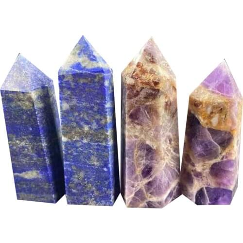 4PCS Lapis Lazuli and Dream Amethyst Crystal Point Healing Gemstone Towers for Chakra,Spiritual Meditation,Gift, Wicca Mineral