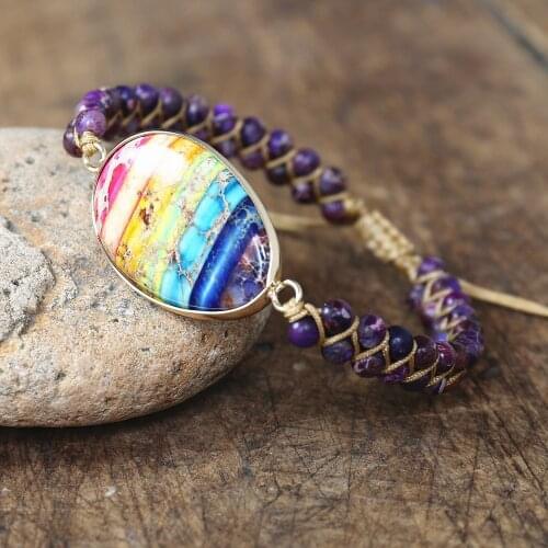 7 Chakra Imperial W/ Jaspers Beaded Charm Bracelets Women Bohemia Yoga String Braided Wrap Bracelet Handmade Jewelry
