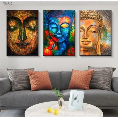 Abstract Buddha Face Poster Wall Art Canvas Painting Prints and Pictures Buddhism Artwork Home Living Room Decor No Frame