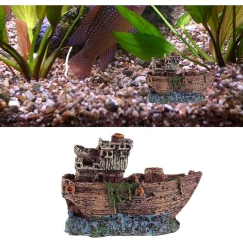 Aquarium Ornament Sunk Ship Wreck Boat Fish Tank Cave Decor Underwater Resin New