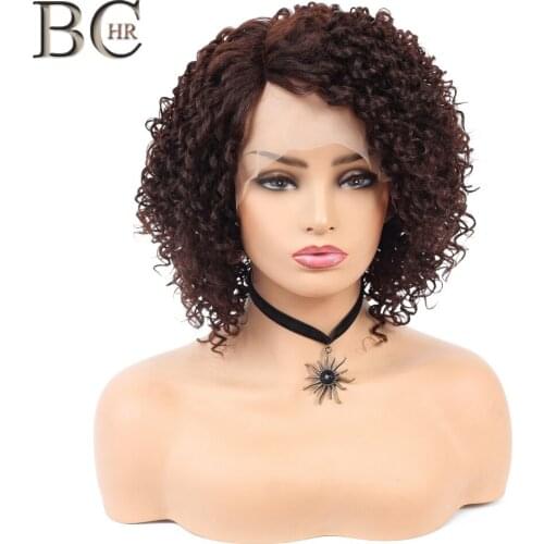BCHR Afro Lace Front Wigs Brown Black Synthetic Wigs for Black Women Heat Resistant Fiber Short Curly Wig