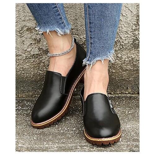 European British Small Leather Shoes Woman Spring Soft Work Oxfords Buckle Chunky Heels Espadrilles Creepers Flats Loafers