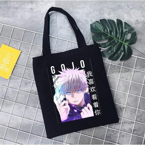 Jujutsu Kaisen Anime Shopping Bag Graphic Canvas Tote Bags Foldable Shopper Bag Student Book Bags Aesthetic Vintage Shoulder Bag