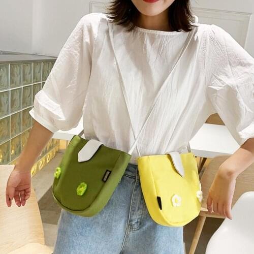 Women Canvas Handbags Korean Cute Mini Cartoon Flower Bag Cell Phone Bags Simple Crossbody Bags Casual Ladies Flap Shoulder Bag
