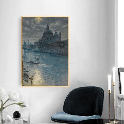 Citon Canvas Oil Painting Edward John Poynter《A Moonlight scene, Venice》World Famous Artwork Picture Wall Decor Home Decoration