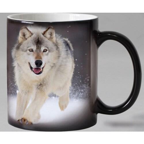 Free shipping wolf animal Heat sensitive Coffee mug cup Ceramic Magic Color changing Tea Cups suprise gift