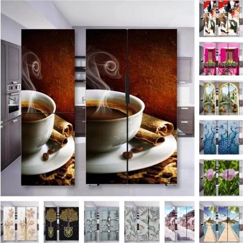 Coffee Fridge Sticker Door Cover PVC Refrigerator Wallpaper Wrap Vinyl Self-adhesive Removable Freeze Wall Sticker Home Decor