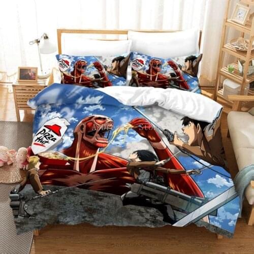 Attack On Titan Bedding Set Single Twin Full Queen King Bed Set Children Kids Bedroom Duvetcover Sets 3D Anime Attack On Titan
