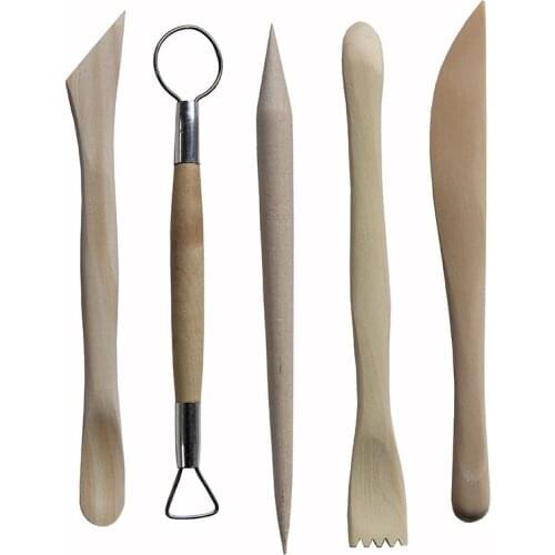 Creative wooden clay sculpture knife 5 pcs sets of DIY childrens sculpture pottery fettling knife Fine Arts tools
