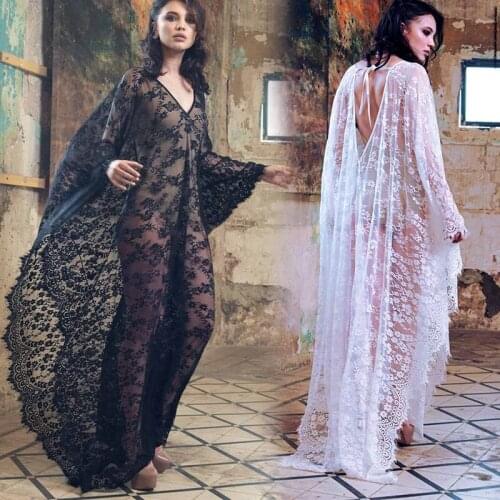 Loose large lace crochet hollow swimsuit Bikini Cover-ups women UV-protection blouse beachwear Cover Up seaside long dress