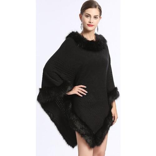 LaMaxPa 2018 Autumn Winter New Fashion Women Warm Solid Knitted Vintage Fox Fur Cashmere Shawls Wraps Cape Femme Coat Poncho