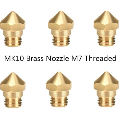 12pcs/lot MK10 Brass Nozzle M7 Threaded Nozzle 0.2mm 0.3mm 0.4mm 0.5mm 0.6mm for 1.75mm Filament 3D Printer Parts