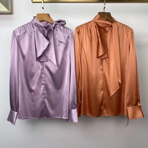 Fashion 2021 New Ladies Long Sleeve Sexy Casual Solid Color Silk Floating Neck Shirt 1210