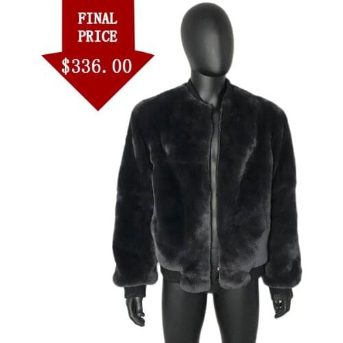 Winter Fur Coat Men Bomber Jacket Fashion Casual Baseball Jacket Real Rex Rabbit Fur Overcoat