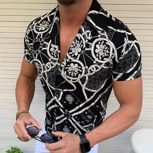 2021Summer Mens Brand Stripe Printed Hawaii Casual Shirts Streetwear Mens Clothing Cardigan High-End Short Sleeve Dress Shirt