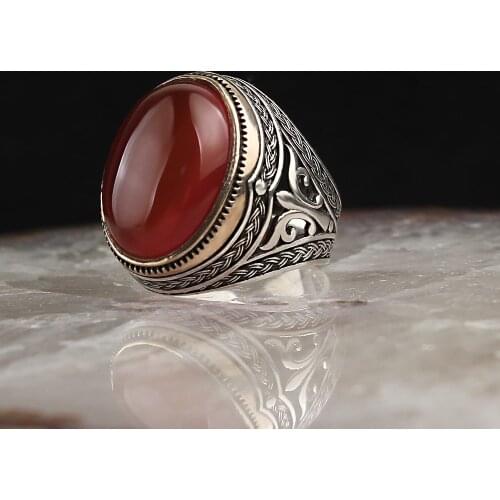 Natural Quartz StoneTraditional Turkish 925 Silver Mens Handmade Signet Rings Jewelry Gift From Turkey for Women Men
