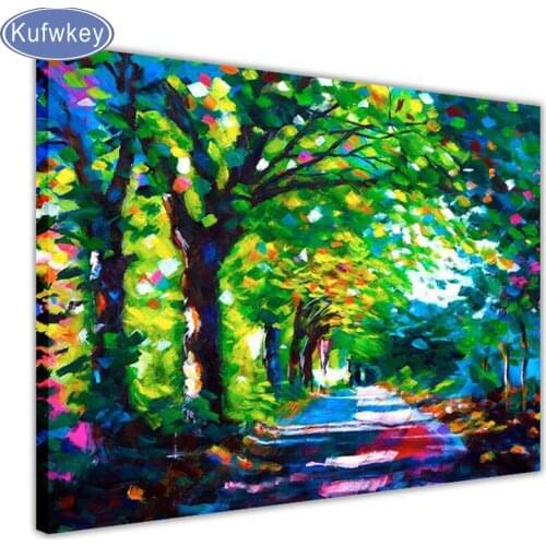 Wall stickers,5d Diy Square round daimond painting Forest Path,Cross Stitch Mosaic Kit Sunrise Landscape Diamond Embroidery sale