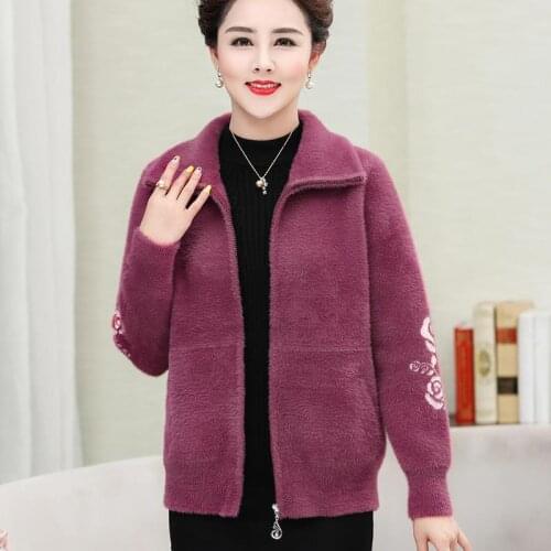 Mink velvet Coat Women 2020 New Fashion Print Middle-aged High quality Sweater Womens Autumn and Winter Velvet Jacket Outerwear