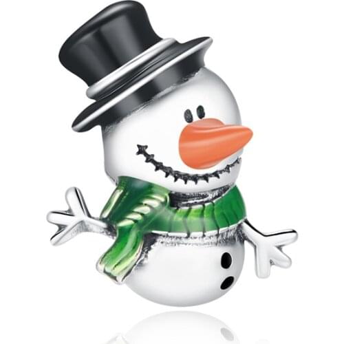 2020 New Christmas Jewelry 100% 925 Sterling Silver Little Snowman Charm fit Original Pan Bracelet Silver Bead DIY Making