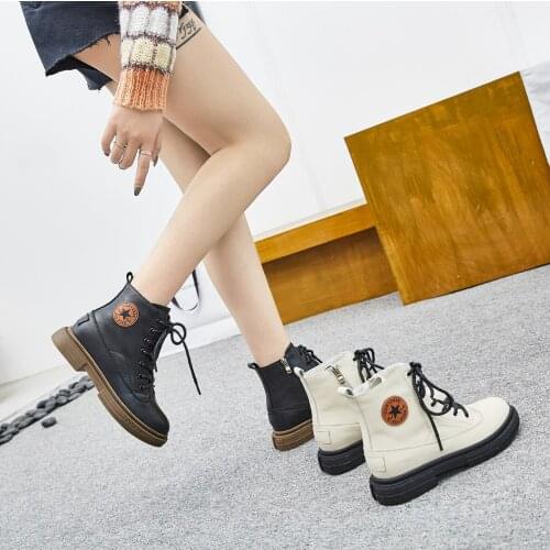 New British Martin Boots Women Lace Up Fashion Korean Ins Versatile Casual Leather Shoes for Women Round Toe Ankle